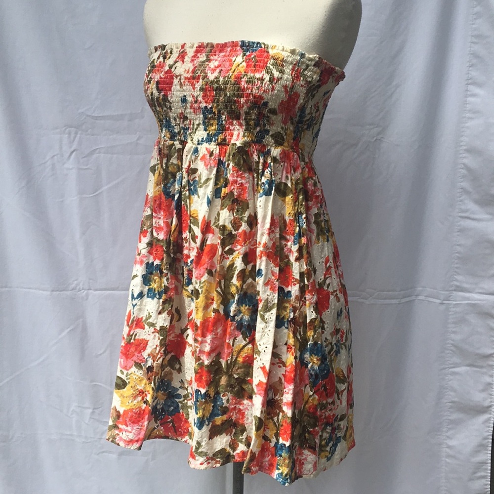 Floral Eyelet Lace Smocked Tube Dress